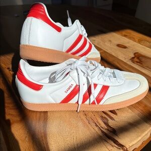 Adidas Samba White and Red Sneakers 9.5